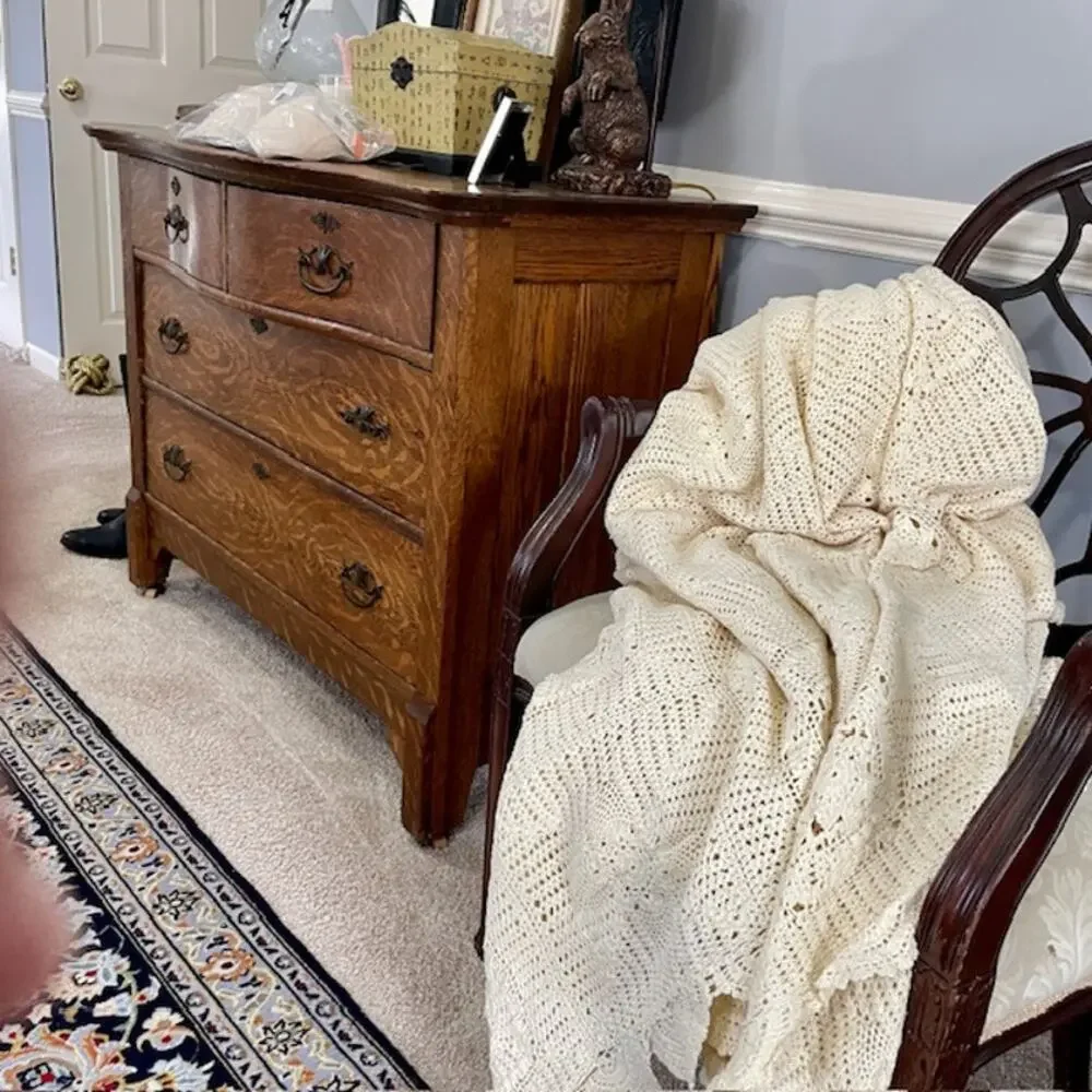 Crochet Style Cotton Granny Square Bedspread 83x83 Ivory Textured Cottagecore